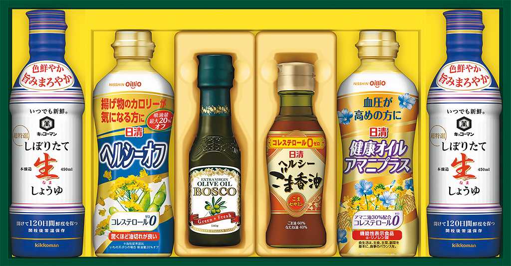 御祝.お返し,引出物,記念品は:日清ヘルシーオイル&キッコーマンしぼりたて生しょうゆギフト NK-33