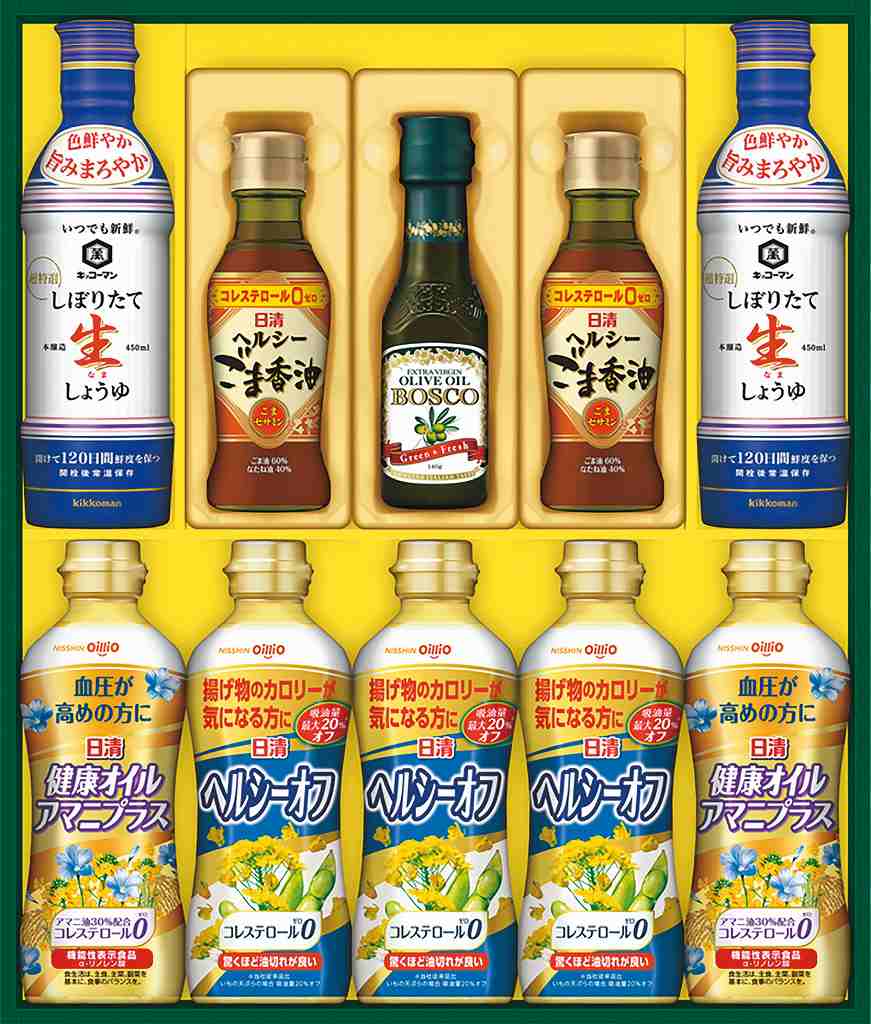 御祝.お返し,引出物,記念品は:日清ヘルシーオイル&キッコーマンしぼりたて生しょうゆギフト NK-55