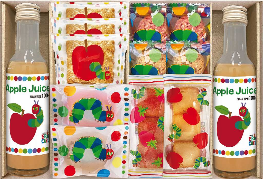 御祝.お返し,引出物,記念品は:はらぺこあおむし　アップルジュース＆しっとりドーナツ　スイーツセット SNZ-302