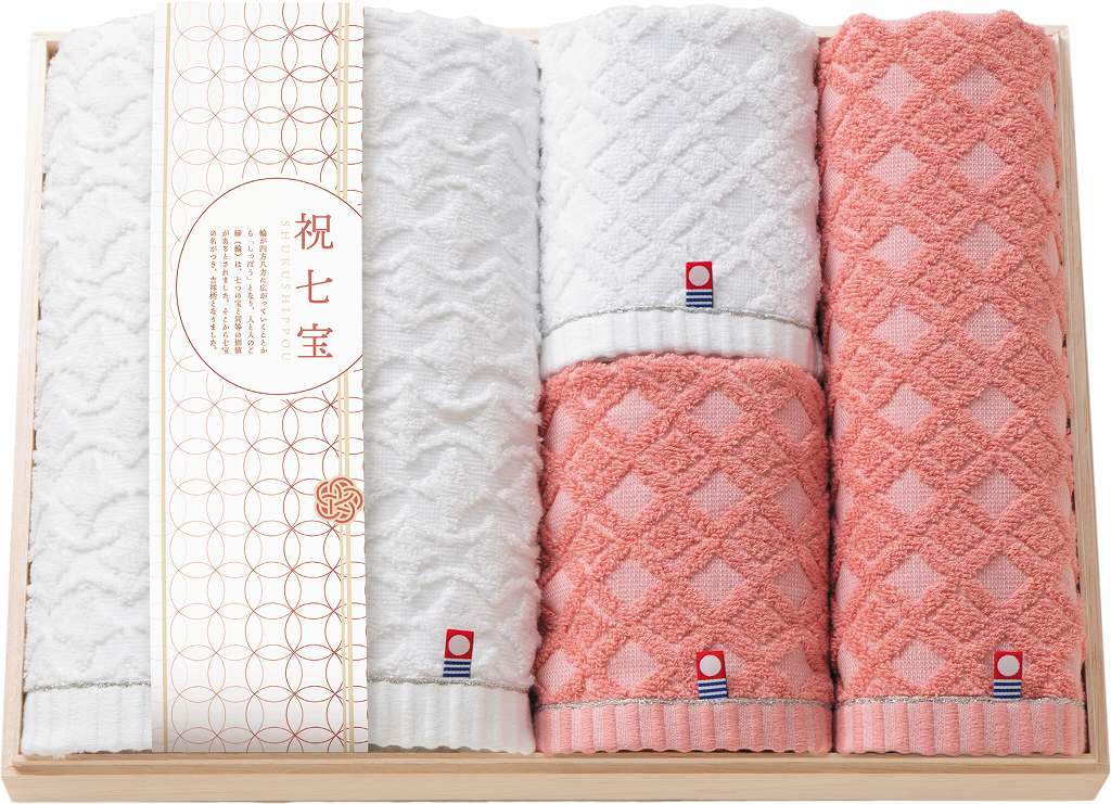 御祝.お返し,引出物,記念品は:しまなみ匠の彩　祝七宝　今治タオルセット（国産木箱入） YAK-50