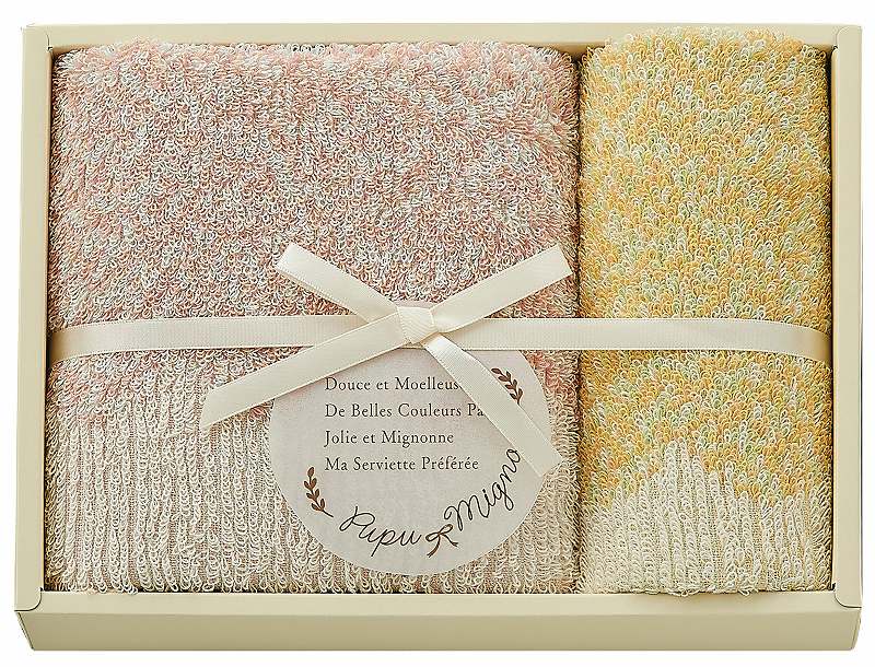 御祝.お返し,引出物,記念品は:ププ・ミニョン タオルセット（ピンク） PM4315-PI