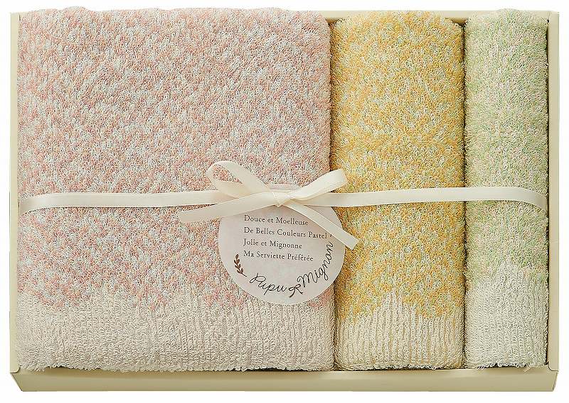 御祝.お返し,引出物,記念品は:ププ・ミニョン タオルセット（ピンク） PM4340-PI