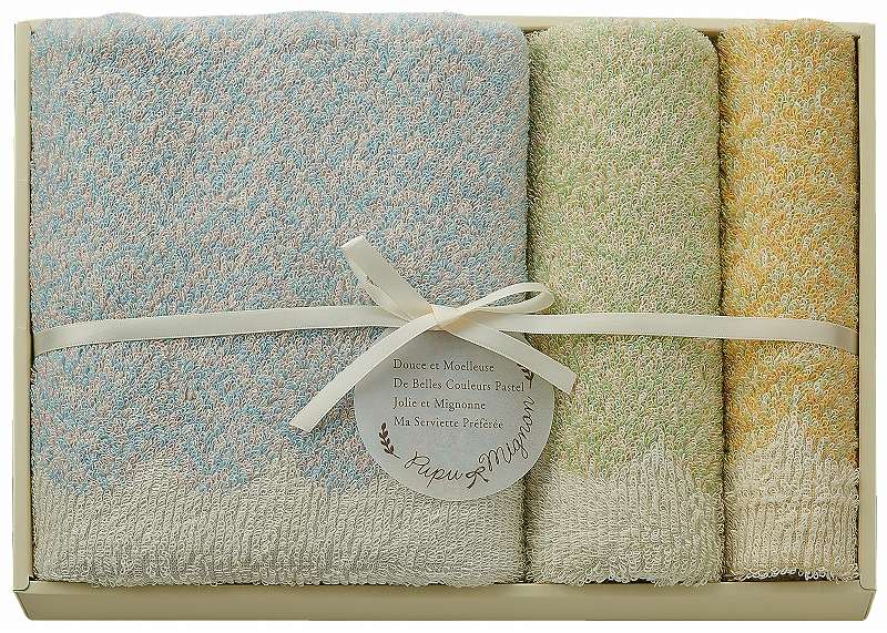 御祝.お返し,引出物,記念品は:ププ・ミニョン タオルセット（ブルー） PM4340-BL