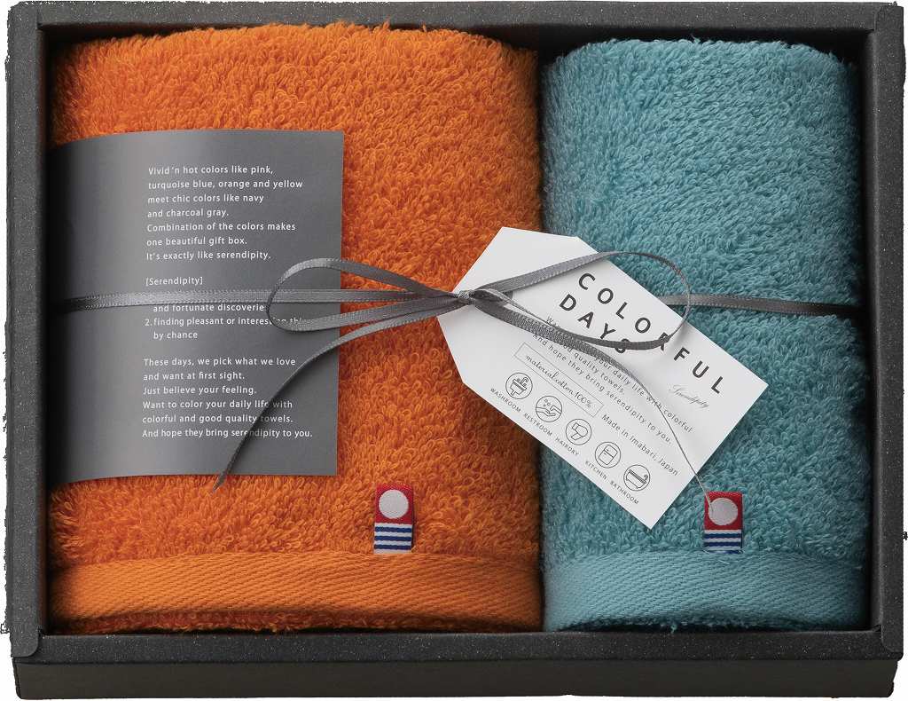 御祝.お返し,引出物,記念品は:カラフルデイズ　タオルセット（オレンジ） CL2515-OR