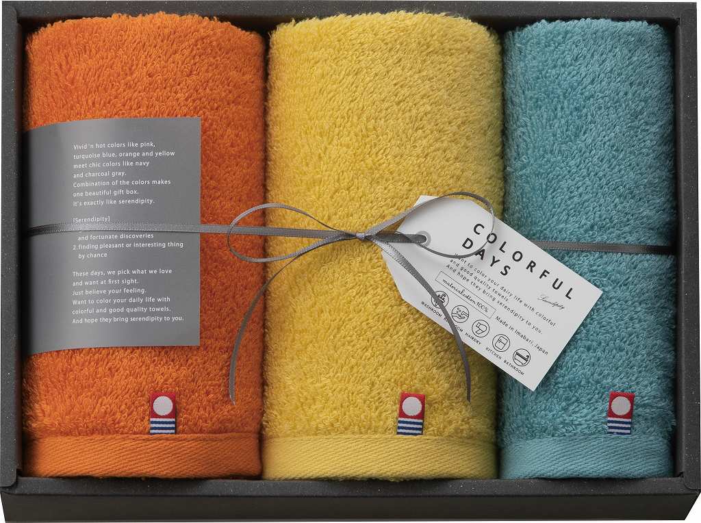 御祝.お返し,引出物,記念品は:カラフルデイズ　タオルセット（オレンジ） CL2525-OR