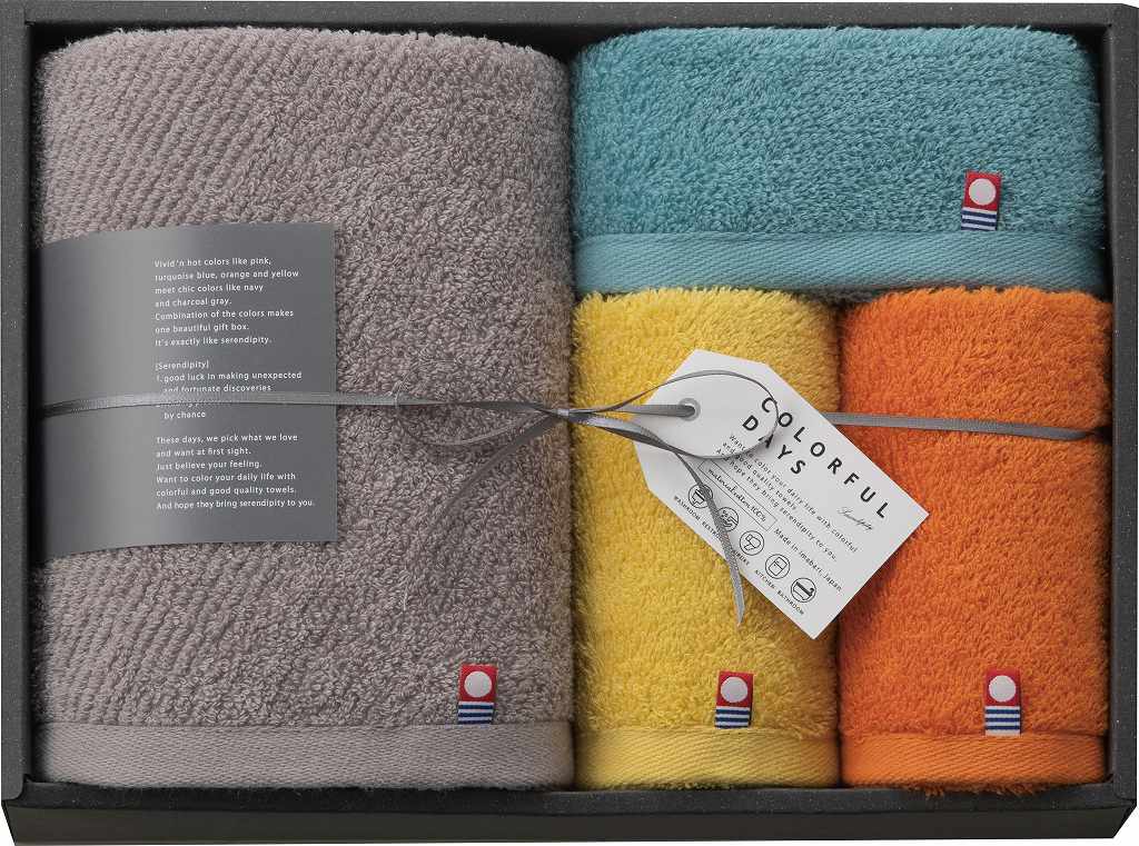 御祝.お返し,引出物,記念品は:カラフルデイズ　タオルセット（オレンジ） CL2550-OR