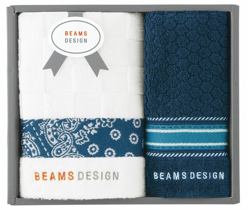 御祝.お返し,引出物,記念品は:BEAMS DESIGN チェッカーバンダナタオルセット(ネイビーブルー) 51-3139150NB