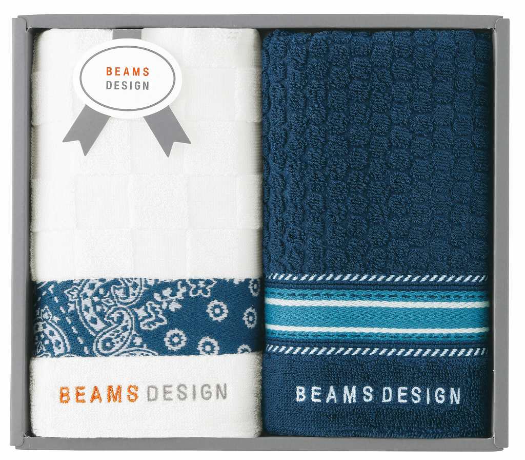 御祝.お返し,引出物,記念品は:BEAMS DESIGN チェッカーバンダナタオルセット(ネイビーブルー) 51-3139200NB