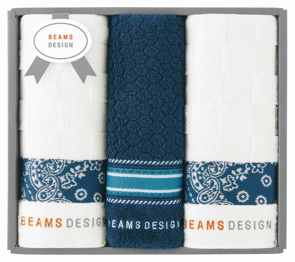 御祝.お返し,引出物,記念品は:BEAMS DESIGN チェッカーバンダナタオルセット(ネイビーブルー) 51-3139250NB