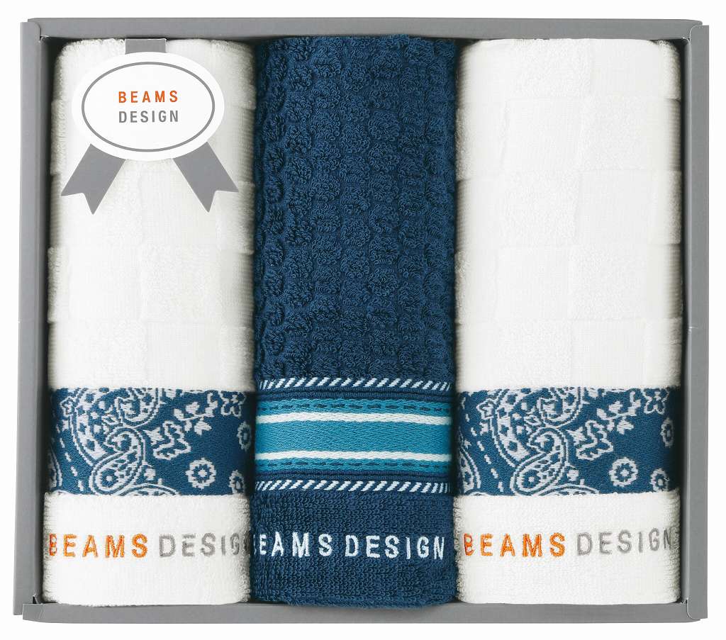 御祝.お返し,引出物,記念品は:BEAMS DESIGN チェッカーバンダナタオルセット(ネイビーブルー) 51-3139300NB