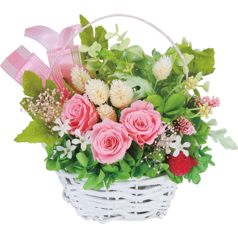 御祝.お返し,引出物,記念品は:【母の日専用】プリザーブドフラワー籠入り ピンク商品のお届け期間：5.6(水)～5.10(日)。5月6日以降のご注文は「遅れてごめんね」対応となります。