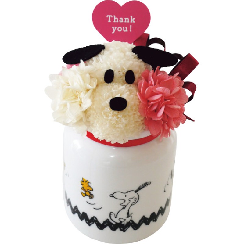 御祝.お返し,引出物,記念品は:【母の日専用】お花スヌーピーＺｉｇｚａｇ　Ｔｈａｎｋ　ｙｏｕ（プリザーブドフラワー）商品のお届け期間：5.6(水)～5.10(日)。5月6日以降のご注文は「遅れてごめんね」対応となります。