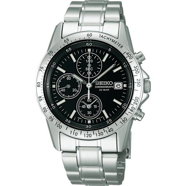 ギフト好適品 セイコー クロノグラフ メンズ腕時計 ブラック SBTQ041