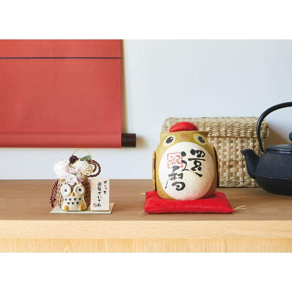 御祝.お返し,引出物,記念品は:ちぎり和紙　長寿の祝いふくろう 還暦 006-482A