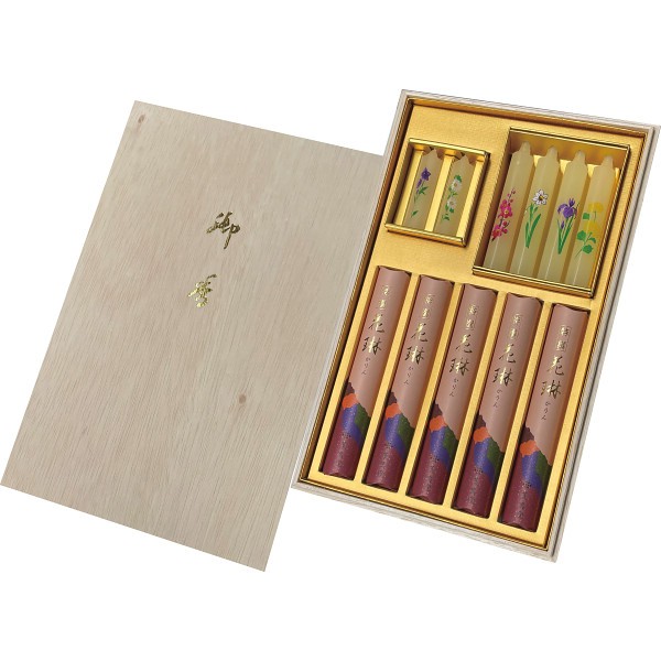 御祝.お返し,引出物,記念品は:薫寿堂　特撰花琳　蜜蝋ローソクセット 1402