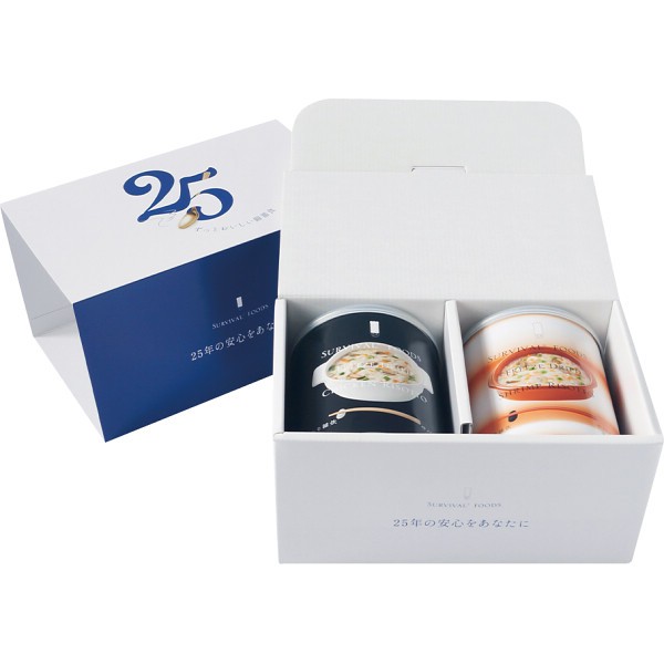 御祝.お返し,引出物,記念品は:サバイバルフーズ　ギフトボックス　２缶入り（雑炊） GFTｰRR