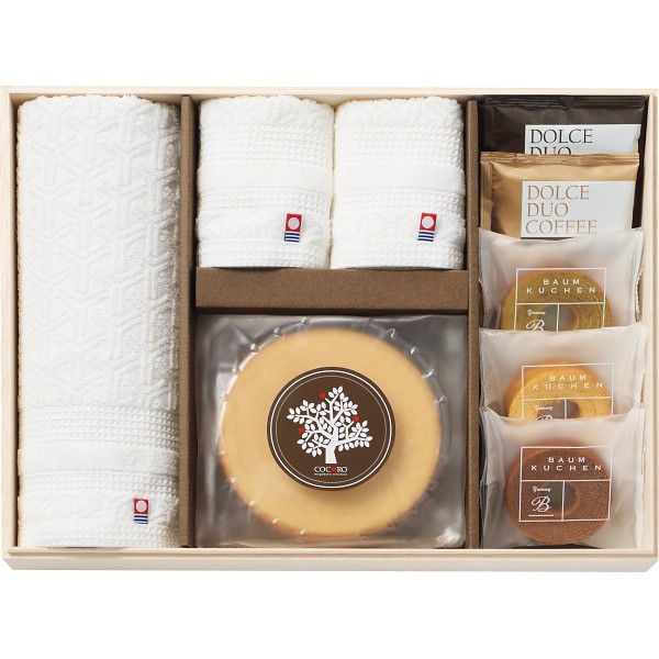 御祝.お返し,引出物,記念品は:ココロ　今治タオル・バウムクーヘンセット COCO-A50