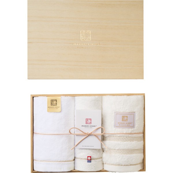 御祝.お返し,引出物,記念品は:今治謹製　白織×至福×ご褒美タオル　フェイスタオル３枚セット（木箱入） ホワイト SISET500