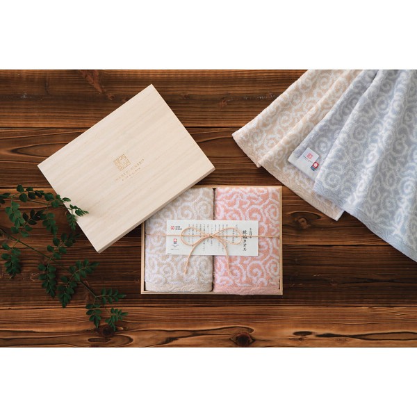 御祝.お返し,引出物,記念品は:今治謹製　紋織タオル　フェイスタオル２枚セット（木箱入） ピンク IM7720
