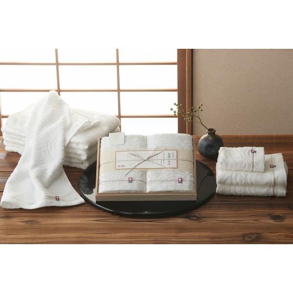 御祝.お返し,引出物,記念品は:今治謹製　白織タオル　フェイス・ウォッシュタオルセット（木箱入） SR23020