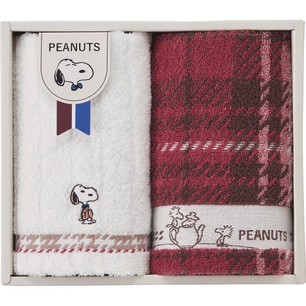 御祝.お返し,引出物,記念品は:スヌーピーチェック　ウォッシュタオル２枚セット TT84203051