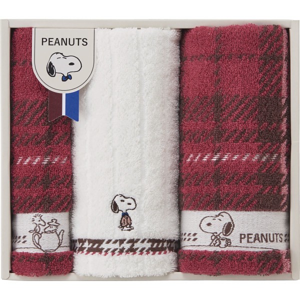 御祝.お返し,引出物,記念品は:スヌーピーチェック　フェイス・ウォッシュタオルセット TT84403051