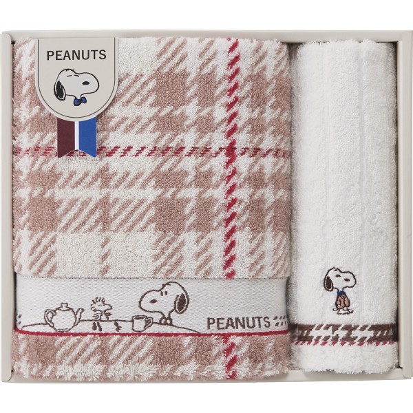 御祝.お返し,引出物,記念品は:スヌーピーチェック　バス・フェイスタオルセット TT84503051