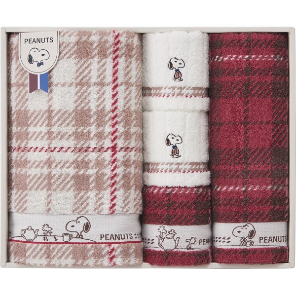 御祝.お返し,引出物,記念品は:スヌーピーチェック　バス・フェイス・ウォッシュタオルセット TT84803051