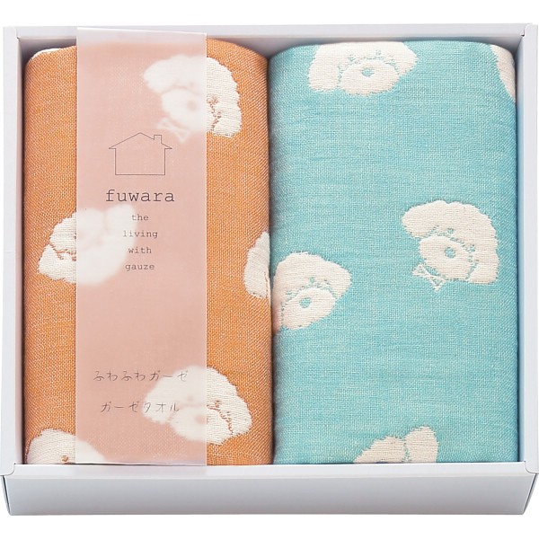 御祝.お返し,引出物,記念品は:ふわら　６重織ガーゼハンカチ２枚セット ブルー FWR2008B