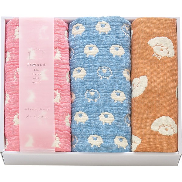 御祝.お返し,引出物,記念品は:ふわら　６重織ガーゼフェイスタオル・ハンカチセット FWR5008