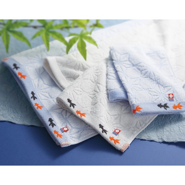 御祝.お返し,引出物,記念品は:今治産金魚タオル　バス・フェイス・ウォッシュタオルセット ブルー KG-26500