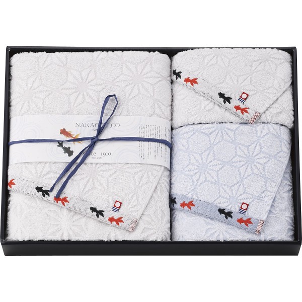 御祝.お返し,引出物,記念品は:今治産金魚タオル　バス・フェイス・ウォッシュタオルセット ホワイト 1778448