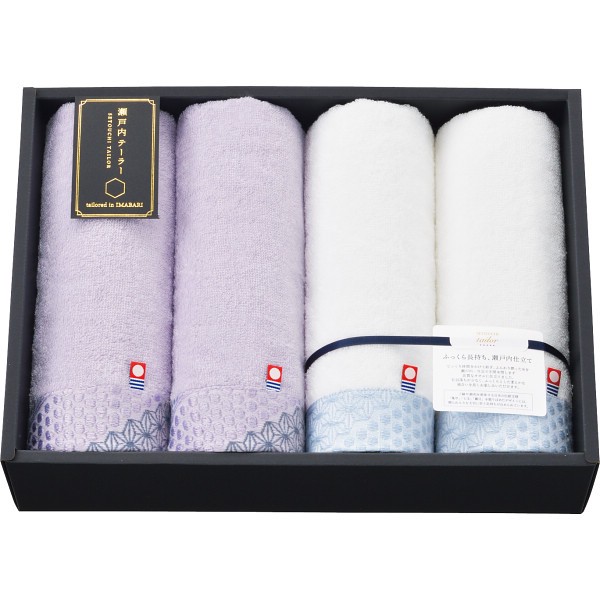 御祝.お返し,引出物,記念品は:瀬戸内テーラー　あかつき　フェイスタオル４枚セット パープル 1713898