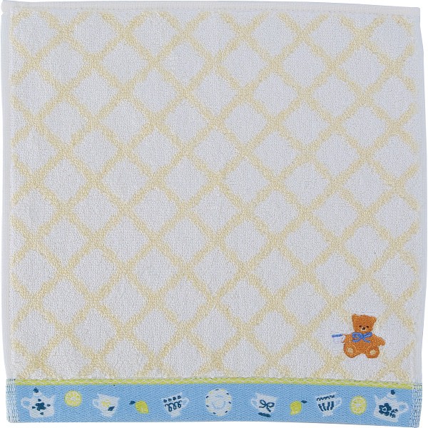 御祝.お返し,引出物,記念品は:ロッティ　婦人タオルハンカチ チェック×くま刺繍イエロー RTT-64 YE