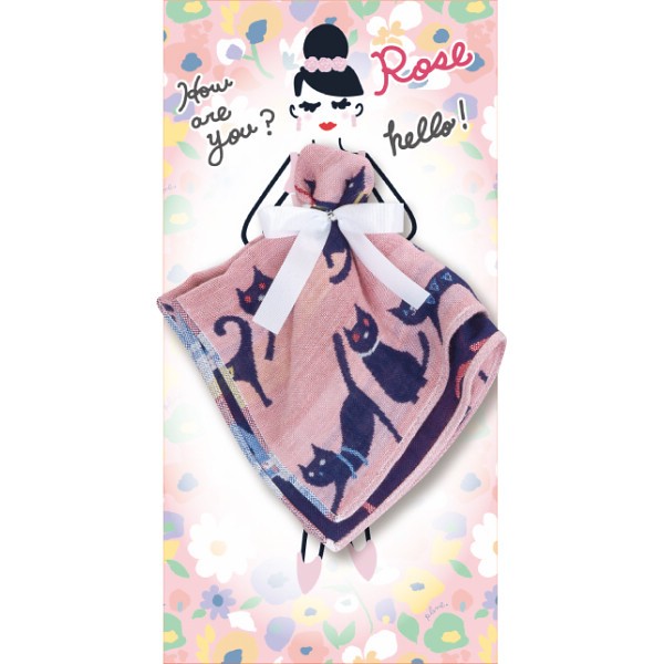 御祝.お返し,引出物,記念品は:フローラルシスターズ　３重ガーゼハンカチ ローズ×キャット PCFS-R902