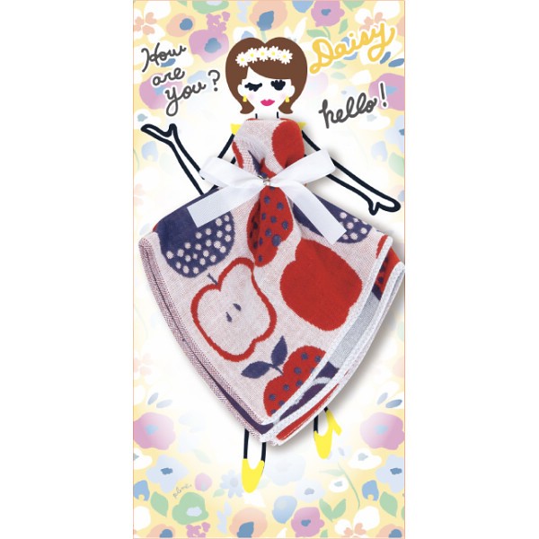 御祝.お返し,引出物,記念品は:フローラルシスターズ　３重ガーゼハンカチ デイジー×赤青りんご PCFS-R903