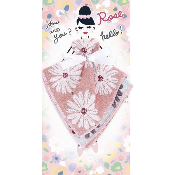 御祝.お返し,引出物,記念品は:フローラルシスターズ　３重ガーゼハンカチ ローズ×白い花 PCFS-R904