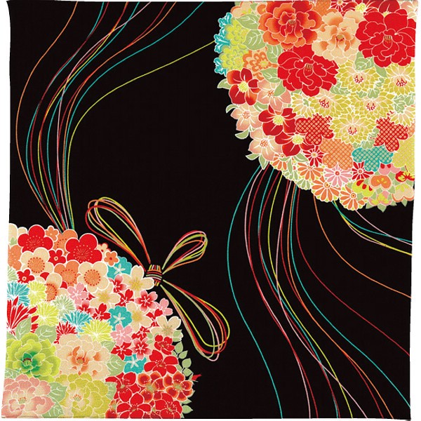 御祝.お返し,引出物,記念品は:ちりめん風呂敷 薬玉黒 41103701