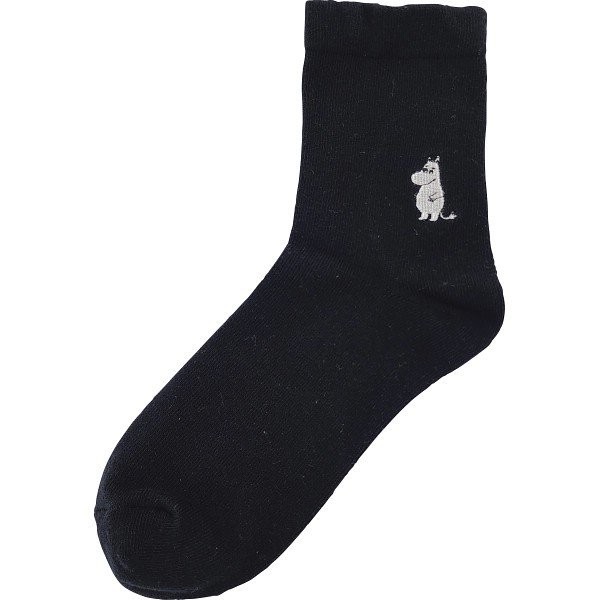 御祝.お返し,引出物,記念品は:ムーミン　ゴムユッタリソックス ムーミン刺繍 ブラック MNL553004BK
