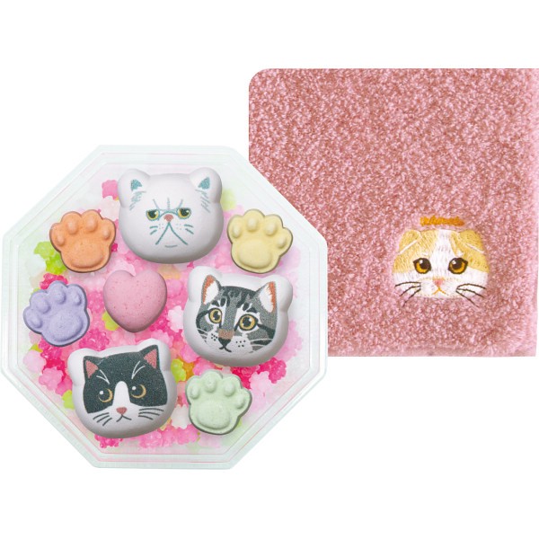 御祝.お返し,引出物,記念品は:Ｕｃｈｉｎｏｋｏ　ｍａｔｅ　ラムネと金平糖とハンカチ スコティッシュフォールド UNSS-188