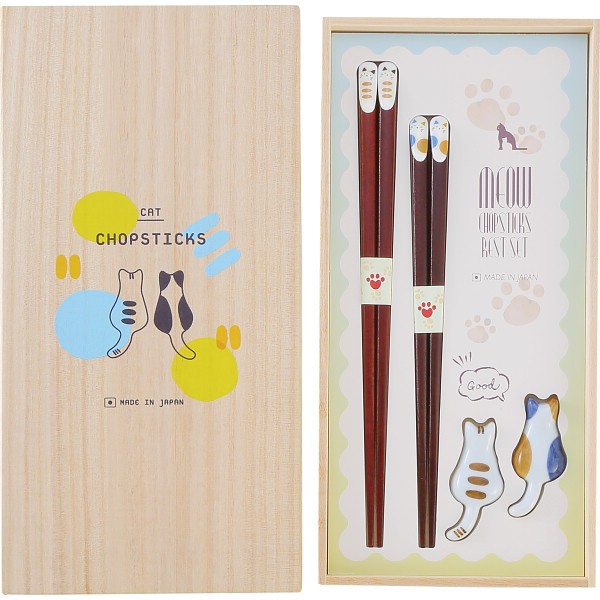 御祝.お返し,引出物,記念品は:桐箱入　箸置き付夫婦箸　ねこづくし 631853