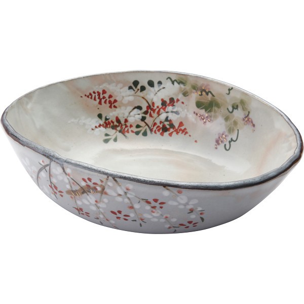 御祝.お返し,引出物,記念品は:清水焼　桜・萩・葛　楕円鉢 KMG-042