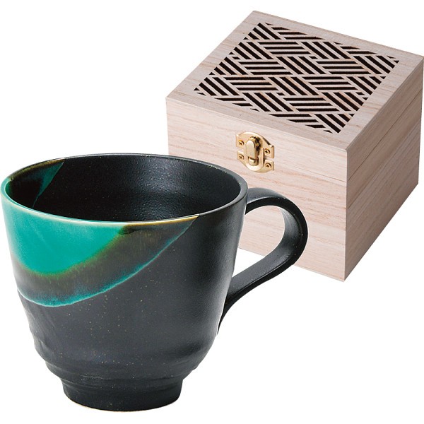 御祝.お返し,引出物,記念品は:釉彩　マグ（木箱入） 緑 YYS-1051B