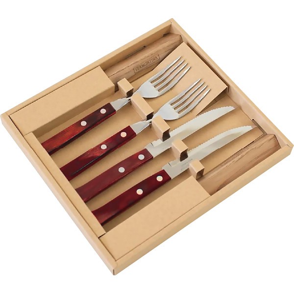 御祝.お返し,引出物,記念品は:トラモンティーナ　ポリウッド　ステーキナイフ＆フォーク＆カトラリーレストセット レッド 21198/772