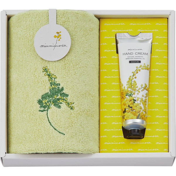 御祝.お返し,引出物,記念品は:ミアミモザ　今治ハンドタオル＆ハンドクリーム クリーム MMC10250