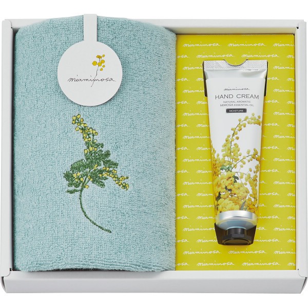 御祝.お返し,引出物,記念品は:ミアミモザ　今治ハンドタオル＆ハンドクリーム グリーン 1607920