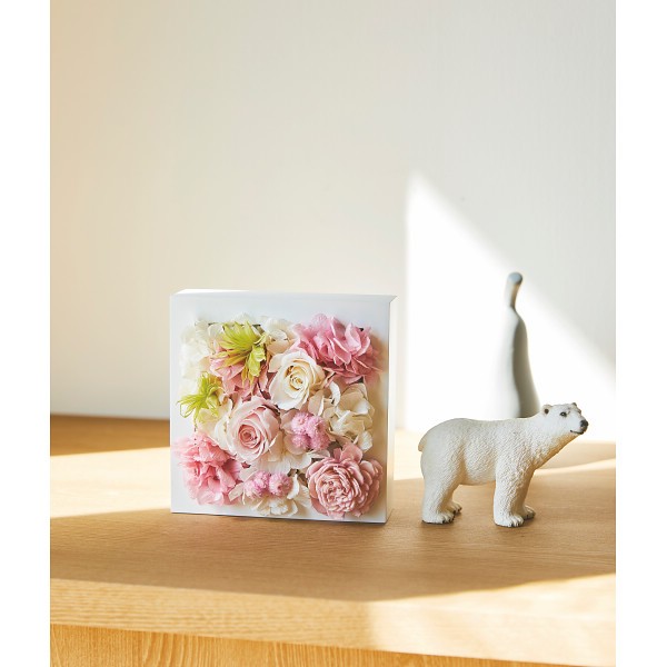 御祝.お返し,引出物,記念品は:プリザーブドウォールフラワー（スクエア） ピンク ncr-wallpri02-pi