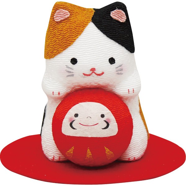 御祝.お返し,引出物,記念品は:リュウコドウ　福かかえ　だるま 三毛猫 40-945A