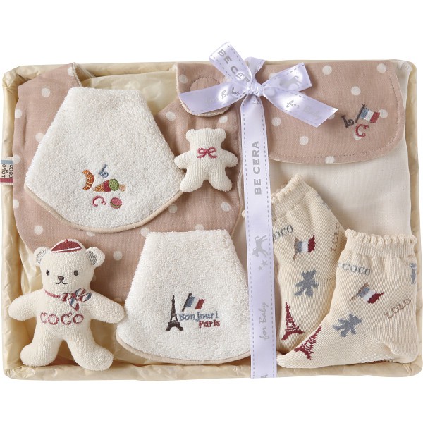 御祝.お返し,引出物,記念品は:ロロココ　出産お祝いセット　Ｍー１ ピンクベージュ 7953-PIDO