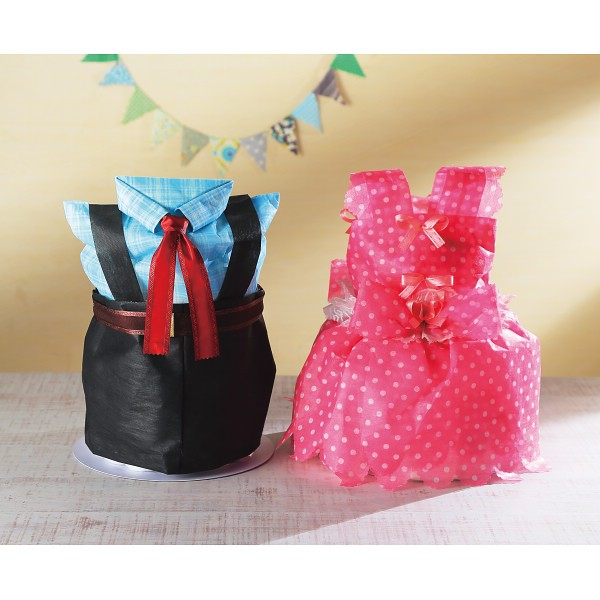 御祝.お返し,引出物,記念品は:おむつｄｅケーキ　２段 ＢＯＹ 25ｰ001ｰBOY